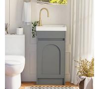 Keepreaper Sleek Slim Bathroom Vanity Unit With Ceramic Sink And Hidden Handle Grey 400mm
