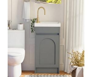 Keepreaper Sleek Slim Bathroom Vanity Unit With Ceramic Sink And Hidden Handle Grey 400mm