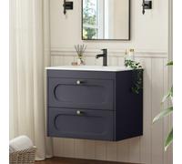 Keepreaper Sleek Under Sink Bathroom Cabinet With Ceramic Basin And 2 Soft Close Drawers 600mm Dark Grey