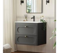 KEEPREAPER Sleek Under Sink Bathroom Cabinet With Ceramic Wash Basin in Black KEEPREAPER Black