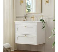KEEPREAPER Sleek Under Sink Bathroom Cabinet With Ceramic Wash Basin in White KEEPREAPER White