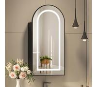 Keepreaper Sleek Wall-Mounted Bathroom Mirror Cabinet With Led Lights And Shaver Socket 40X80 Black Bathroom Cabinet