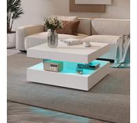 Keepreaper Sleek White Led Coffee Table With 2 Storage Drawers Modern Square Design For Living Room