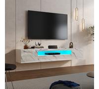 Keepreaper Sleek White Marble Finish Tv Unit Floating Tv Stand With Led Light For 55 To 80 Inch Tvs