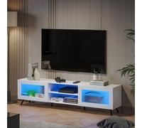 Keepreaper Sleek White Tv Stand For 32-70 Inch Tvs With 2 Acrylic Doors And 58-Inch Media Console Tv Unit