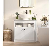 Keepreaper Sleek White Under Sink Bathroom Cabinet With 2 Doors And Arched Design 600mm