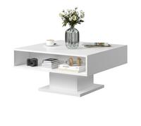 Keepreaper Square White Lift Top Coffee Table With Led Light And Large Hidden Storage Wood Center Table For Dining Reception Room