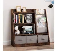 KEEPREAPER Stylish 3 Tier Bookshelf With Toy Storage Box Bookcase for Kids Room in Brown KEEPREAPER Brown