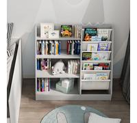 Keepreaper Stylish 4 Tier Kids Bookshelf Gray Wooden Bookcase For Playroom Bedroom Nursery Classroom