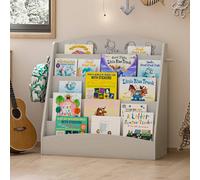 KEEPREAPER Stylish 5-Tier Bookshelf Wooden Kids Bookcase with Hooks in Grey KEEPREAPER Grey
