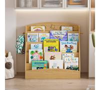 KEEPREAPER Stylish 5-Tier Bookshelf Wooden Kids Bookcase with Hooks in Light Brown KEEPREAPER Light Brown