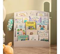 KEEPREAPER Stylish 5-Tier Bookshelf Wooden Kids Bookcase with Hooks in White KEEPREAPER White
