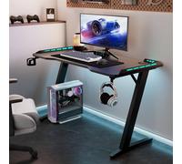 KEEPREAPER Stylish Computer Gaming Desk With LED Lights & Cup Holder in Black KEEPREAPER Black