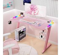 KEEPREAPER Stylish Computer Gaming Desk With LED Lights & Cup Holder in Pink KEEPREAPER Pink