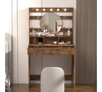 KEEPREAPER Stylish Dressing Table with Lights & Adjustable Lighting Colours in Brown KEEPREAPER Brown