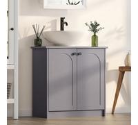 Keepreaper Stylish Freestanding Under Sink Bathroom Cabinet Grey With Shelf Soft Close Doors 600 mm
