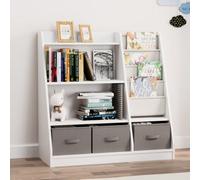 Keepreaper Stylish Kids Bookshelf 3 Tier With Toy Storage Box Wooden White-Grey Childrens Nursery Bookcase