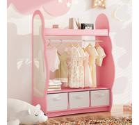 Keepreaper Stylish Kids Wardrobe With Mirror And 3 Drawers - Pink Cloud Design For Dress Up Storage