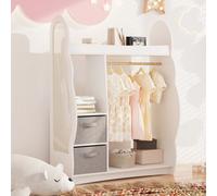 Keepreaper Stylish Kids Wardrobe With Mirror Open Hanging And Storage Shelf For Children's Clothes In White