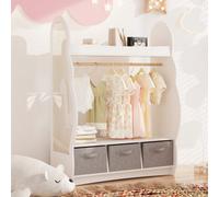 Keepreaper Stylish Kids Wardrobe With Mirror Open Hanging Storage And 3 Drawers In White
