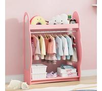 Keepreaper Stylish Kids Wardrobe With Mirror Open Hanging Storage For Bedroom Pink