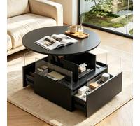 KEEPREAPER Stylish Round LED Coffee Table With Drwaers Storage Black Lift Top KEEPREAPER Black