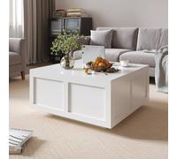 KEEPREAPER Stylish Square Coffee Table with Large Hidden Storage in White KEEPREAPER White