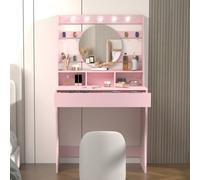 Keepreaper Stylish Vanity Desk With Lights 5 Hollywood Bulbs 3 Adjustable Colors Pink Dressing Table