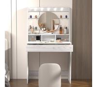 Keepreaper Stylish Vanity Desk With Lights 5 Hollywood Bulbs 3 Adjustable Colors Wood Grain Finish Dressing Table