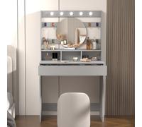 Keepreaper Stylish Vanity Desk With Lights 5 Hollywood Bulbs And Adjustable Colors Dressing Table Grey