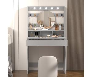 Keepreaper Stylish Vanity Desk With Lights 5 Hollywood Bulbs And Adjustable Colors Dressing Table Grey