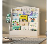 Keepreaper Stylish Wooden 5-Tier Kids Bookshelf With Hooks For Playroom Bedroom Classroom Storage