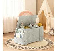 Keepreaper Stylish Wooden Toy Box Gray With Lid And 2 Safety Hinges