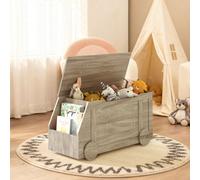 Keepreaper Stylish Wooden Toy Box Grey With Lid And Safety Hinges