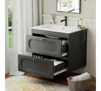 KEEPREAPER Wall Hung Bathroom Vanity Unit 600mm with Basin 2 Soft-Close Drawers in Black KEEPREAPER Black