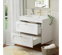 Keepreaper Wall Hung Under Sink Bathroom Cabinet With Ceramic Sink Wash Basin And 2 Soft Close Drawer 600 mm White
