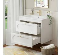 KEEPREAPER Wall Mounted Bathroom Cabinet 600mm with Basin 2 Soft-Close Drawers in White KEEPREAPER White