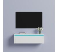 Keepreaper White Floating Tv Stand With Two Flip Down Cabinet Doors Led Light For Up To 50 Inch Tv Living Room Bedroom Tv Unit