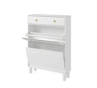 Keepreaper White Freestanding Shoe Cabinet With 2 Flip Drawers And 1 Pull Out Drawer And 4 Solid Wood Legs Modern For Entryway