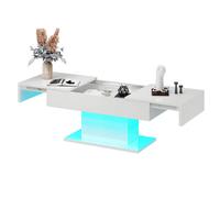 Keepreaper White High Gloss Modern Wooden Coffee Table With Sliding Top Hidden Storage Drawers And 16 Color Led Lighting