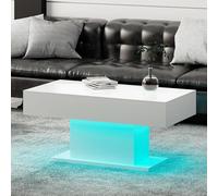 KEEPREAPER White High Glossy Wooden LED Coffee Table Rectangular 16 Colors KEEPREAPER White