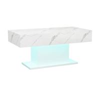 Keepreaper White Marble Finish High Gloss Rectangular Wooden Coffee Table With 16 Color Led Light For Home Office