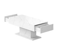Keepreaper White Marble Finish Rectangular Led Coffee Table With 2 Storage Drawers High Glossy Wood For Living Room