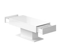 Keepreaper White Rectangular Led Coffee Table With 2 Storage Drawers High Glossy Wood Center Table For Living Room Home Office