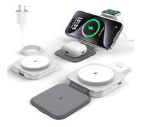 Keepro 3 in 1 Wireless Charger for MagSafe, Magnetic Foldable Travel Fast Charging Station Stand for Apple Devices iPhone 16/15/14/13/12 Series, AirPods Pro/4/3/2 & Apple Watch (Adapter Included)White