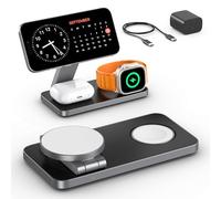 Keepro 3 in 1 Wireless Charging Station for iPhone Magnetic Portable, Fast Wireless Charger Stand for iPhone Air/17/16/15/14/13/12, AirPods Pro 3 2 Apple Watch (Adapter Included)-Black+White