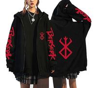 KeepRock Men's Berserk Zipped Hoodie Anime Guts Print Hoodies Men/Women Long Sleeve Casual Sweatshirt Oversized Clothing