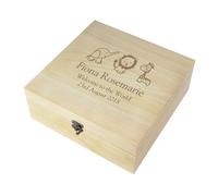 Keepsake Box Hessian Friends Large Wooden Personalised Safari Baby Christening