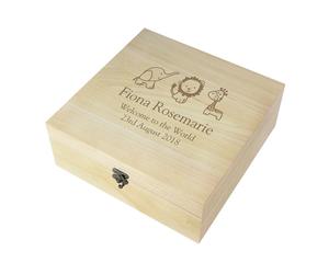 Keepsake Box Hessian Friends Large Wooden Personalised Safari Baby Christening