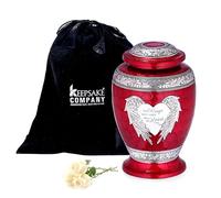 KEEPSAKE COMPANY Glossy Pearl Cremation Urns for Adults Ash - Angel Wings and Heart Design - Perfect ERN for Female - Funeral Ashes Container - Decorative Urn,Black - Large